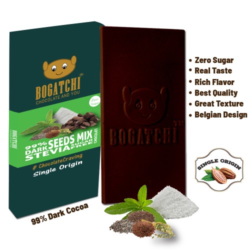 BOGATCHI Stevia Sugarfree Chocolate Bar, Multi Seeds Mix, 80g